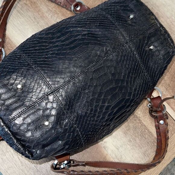 Pauric Sweeney Womens Leather Phyton Braided Shoulder Bag Black Brown Medium - Picture 7 of 9